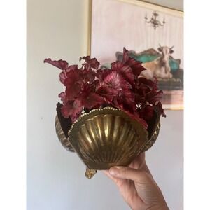 Vintage Brass Clamshell Planter Flower Pot